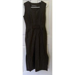 Caroll Wool Sleeveless  Dress Women’s Size 36 Pockets Faux Belt Olive/Army Green